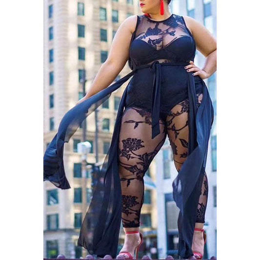 Plus Size Flocking Jumpsuit