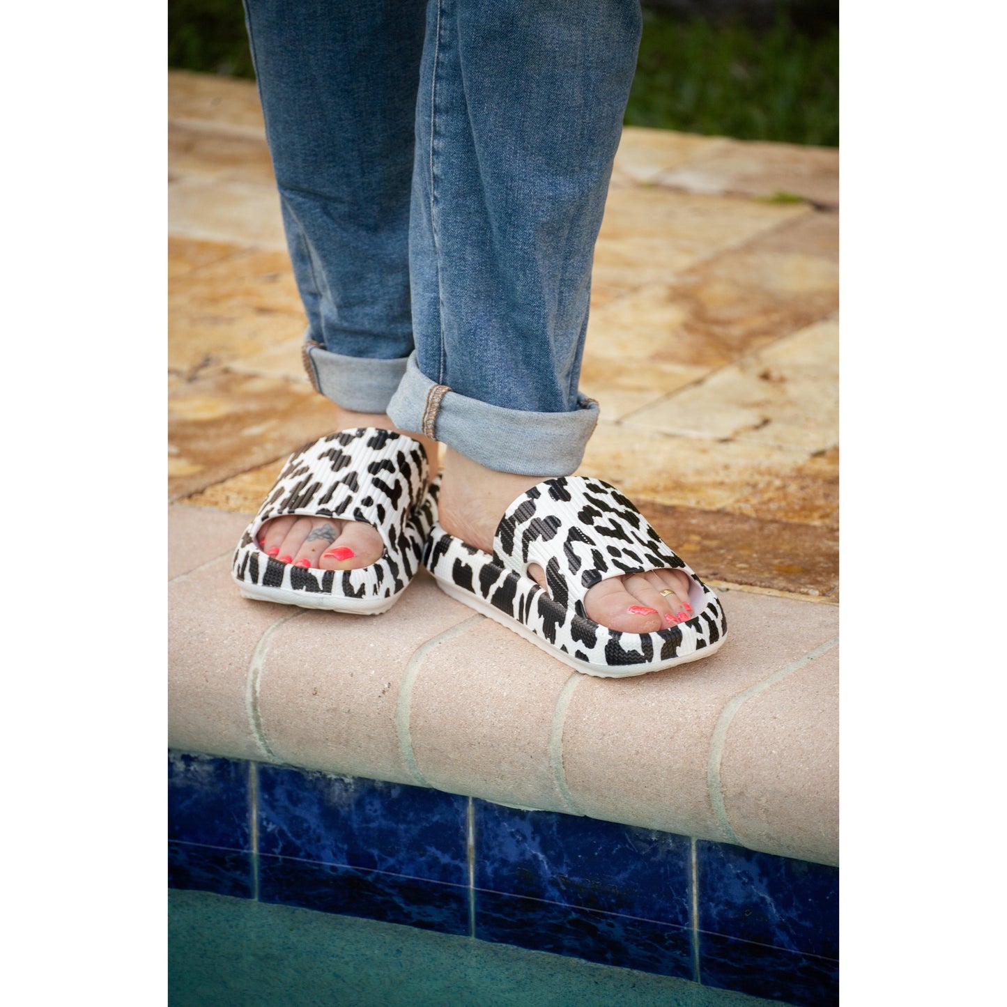 White Leopard Casual Slides