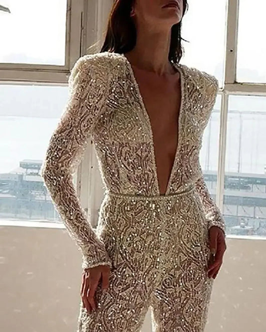 Sexy V-Neck Long Sleeve Jumpsuit