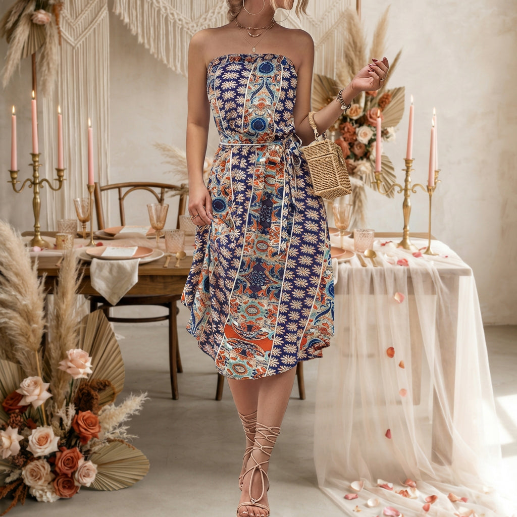 Bohemian Strapless Maxi Dress