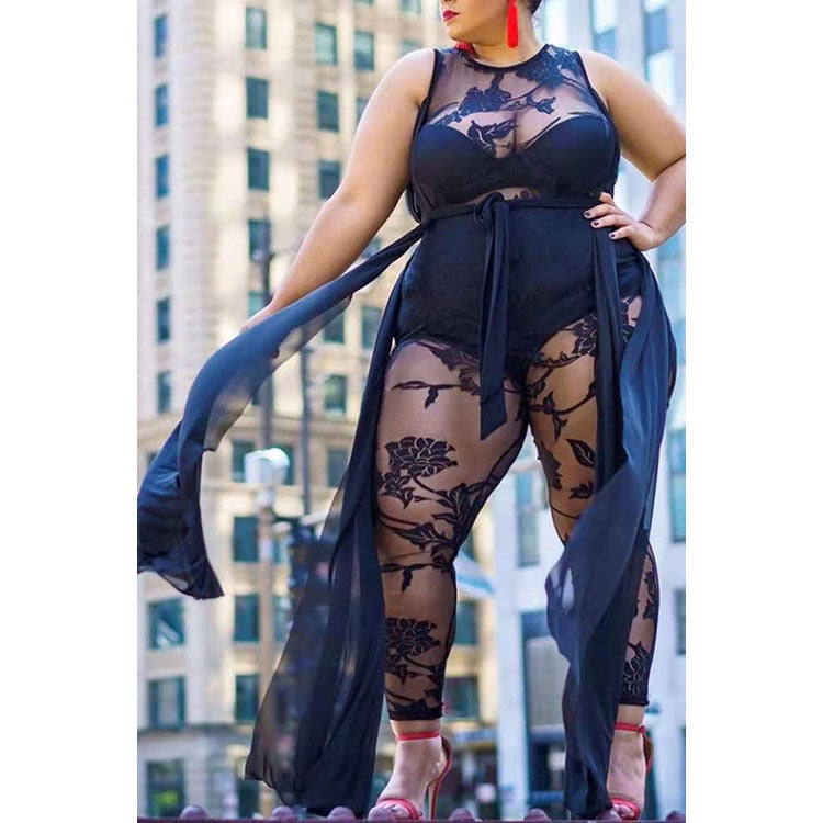 Plus Size Flocking Jumpsuit