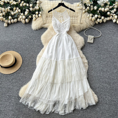 White Lace Halter Beach Dress