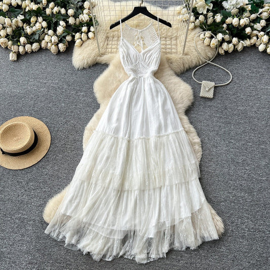 White Lace Halter Beach Dress
