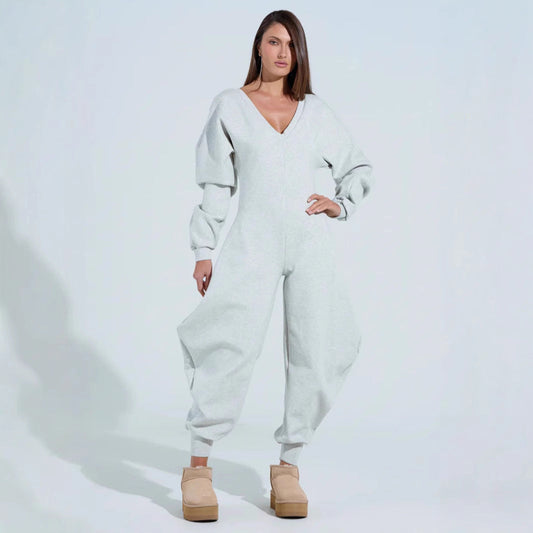 Long-Sleeve Bodycon V-Neck Jumpsuit