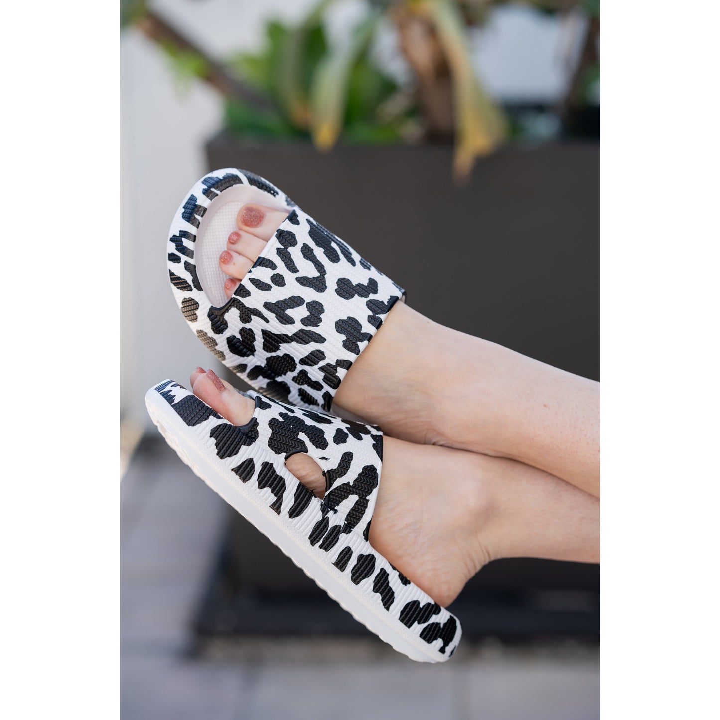 White Leopard Casual Slides