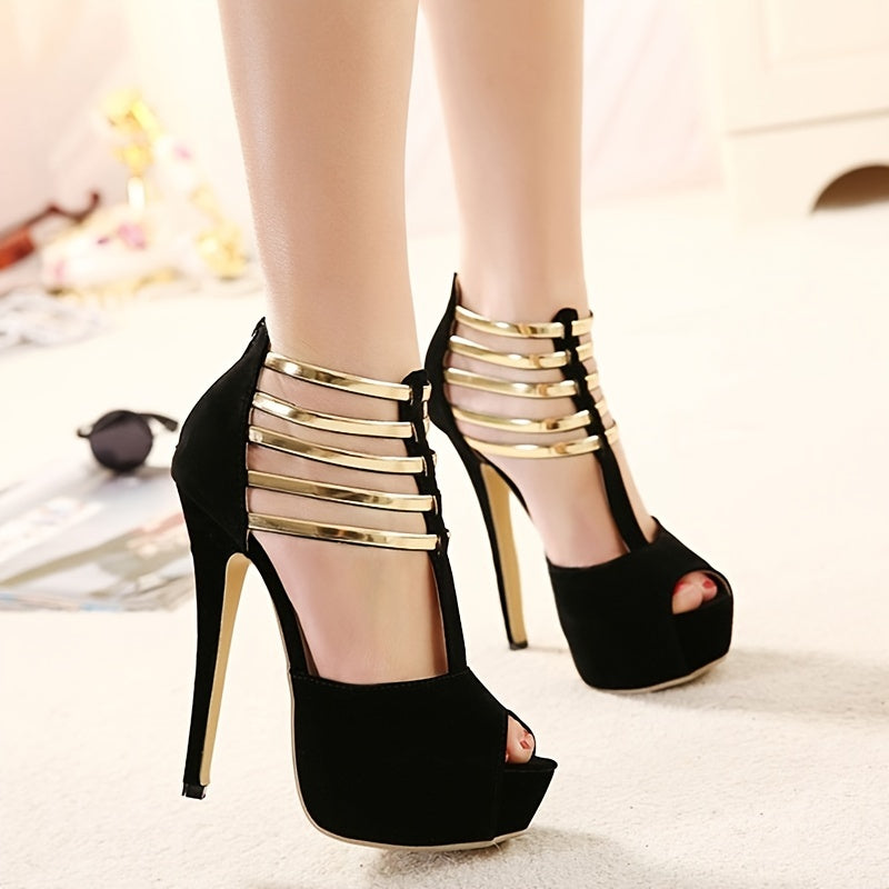 Stiletto T-strap Peep Toe Pumps