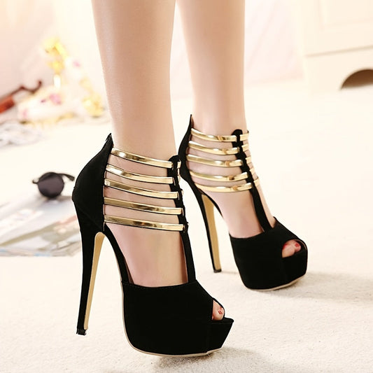 Stiletto T-strap Peep Toe Pumps