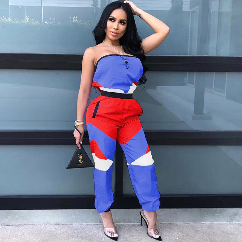 Color Block Strapless Jumpsuit