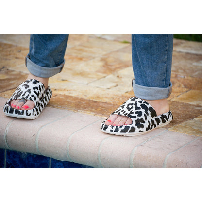 White Leopard Casual Slides