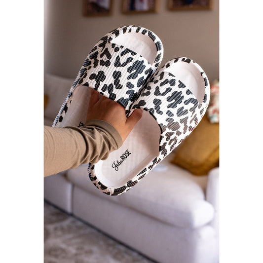 White Leopard Casual Slides