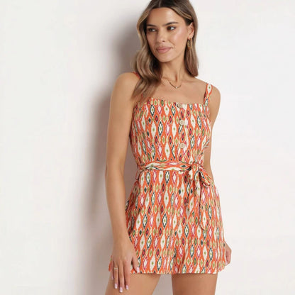 Printed Suspender Romper