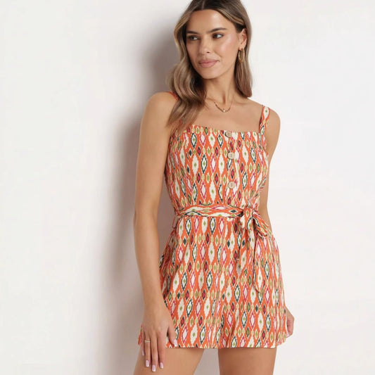 Printed Suspender Romper