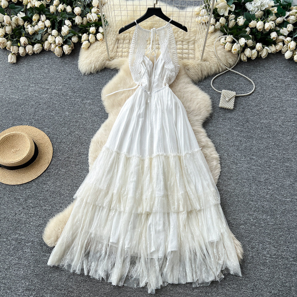 White Lace Halter Beach Dress