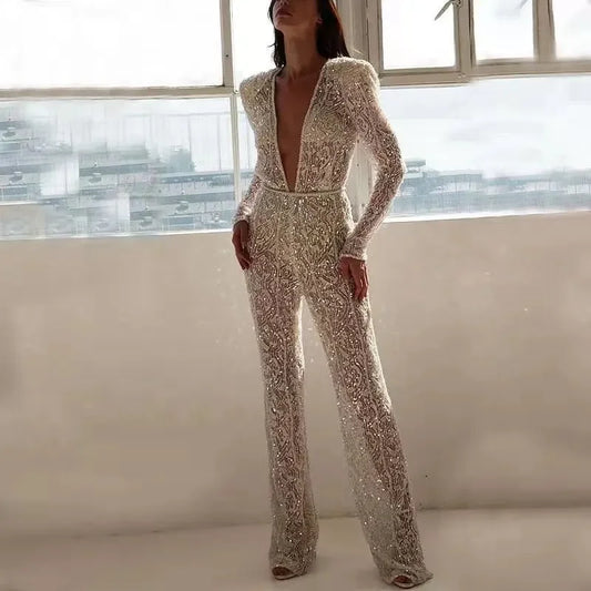 Sexy V-Neck Long Sleeve Jumpsuit