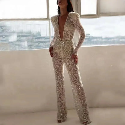 Sexy V-Neck Long Sleeve Jumpsuit