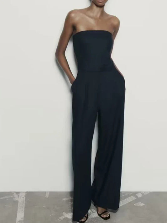 Solid Strapless Jumpsuits