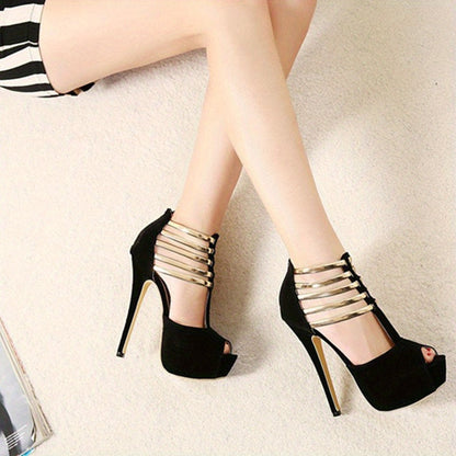 Stiletto T-strap Peep Toe Pumps
