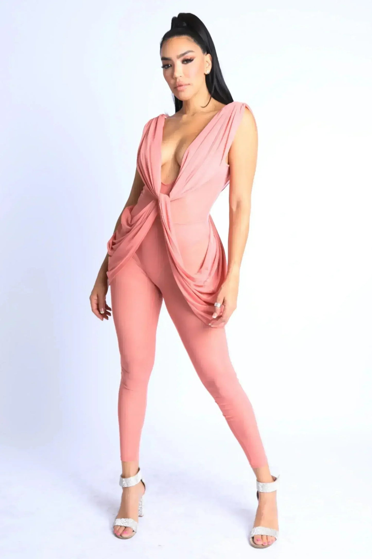 Sexy Draped Mesh Jumpsuit