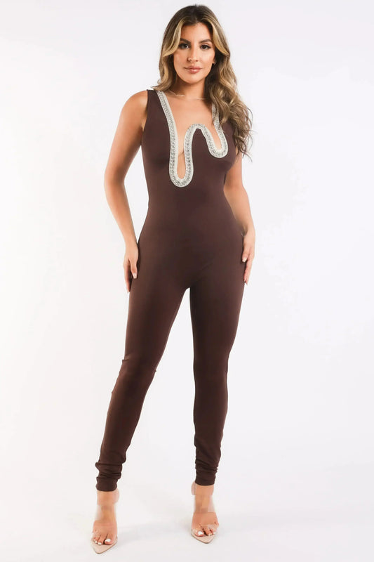 Sexy Embellished Bodycon Jumpsuit