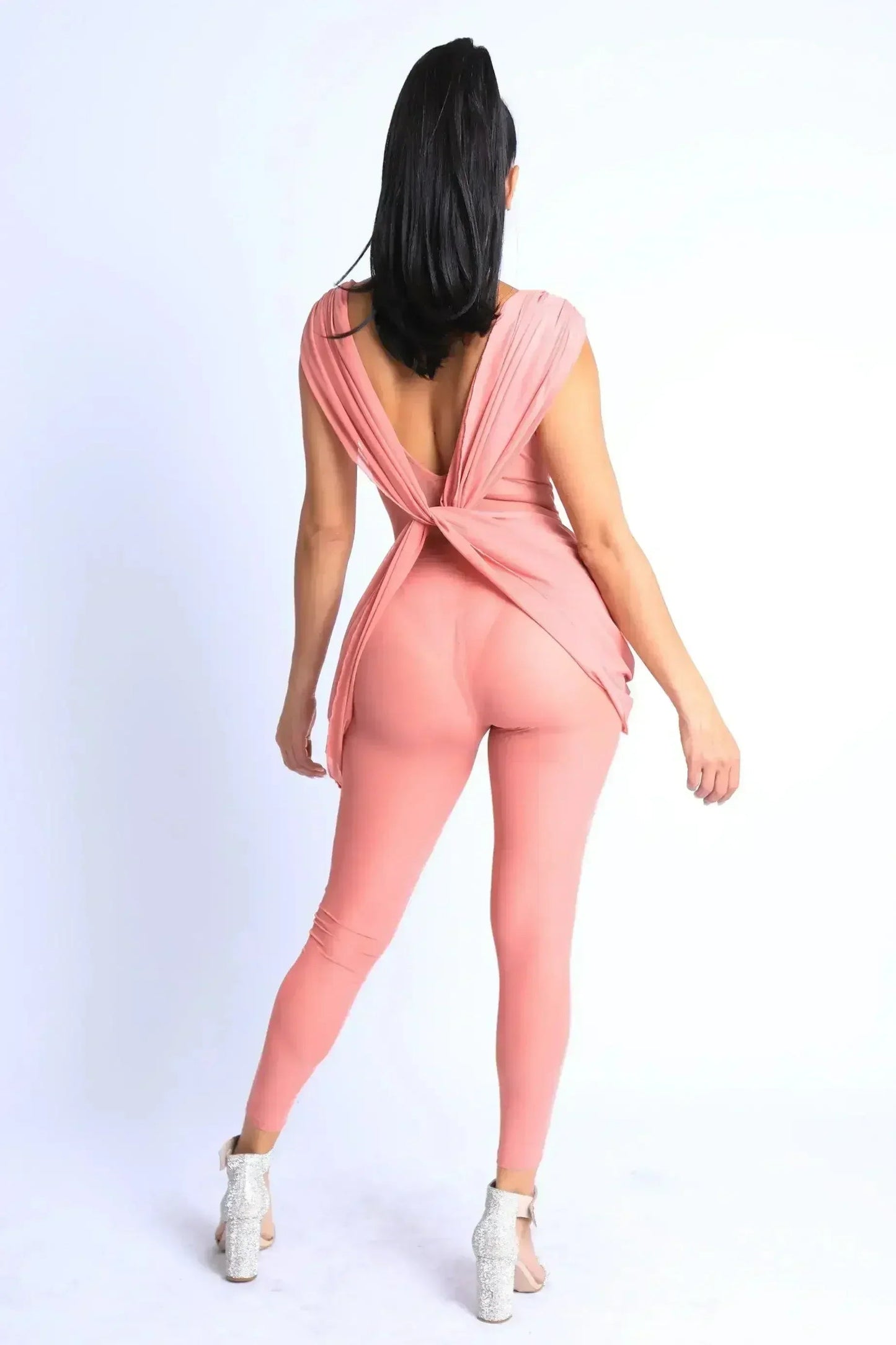 Sexy Draped Mesh Jumpsuit