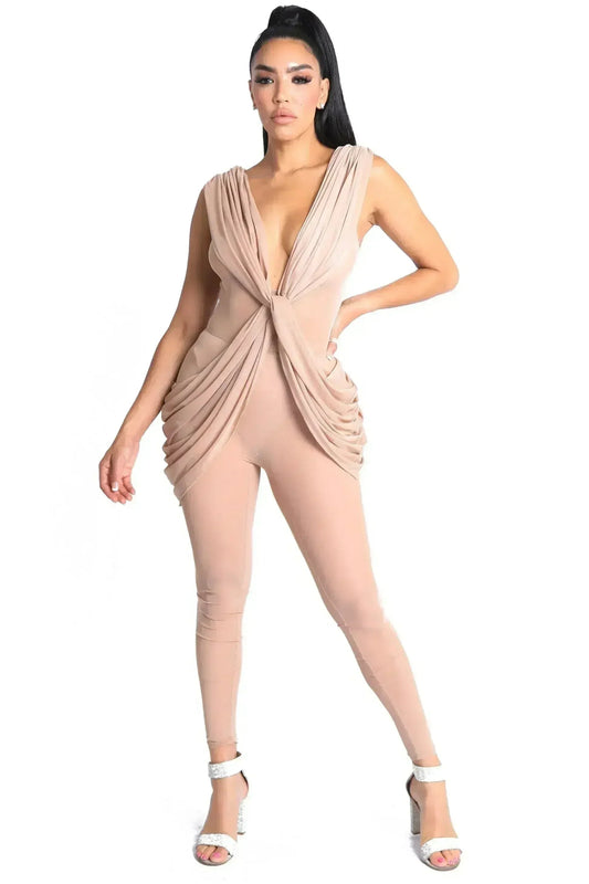 Sexy Draped Mesh Jumpsuit