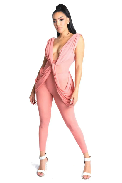 Sexy Draped Mesh Jumpsuit