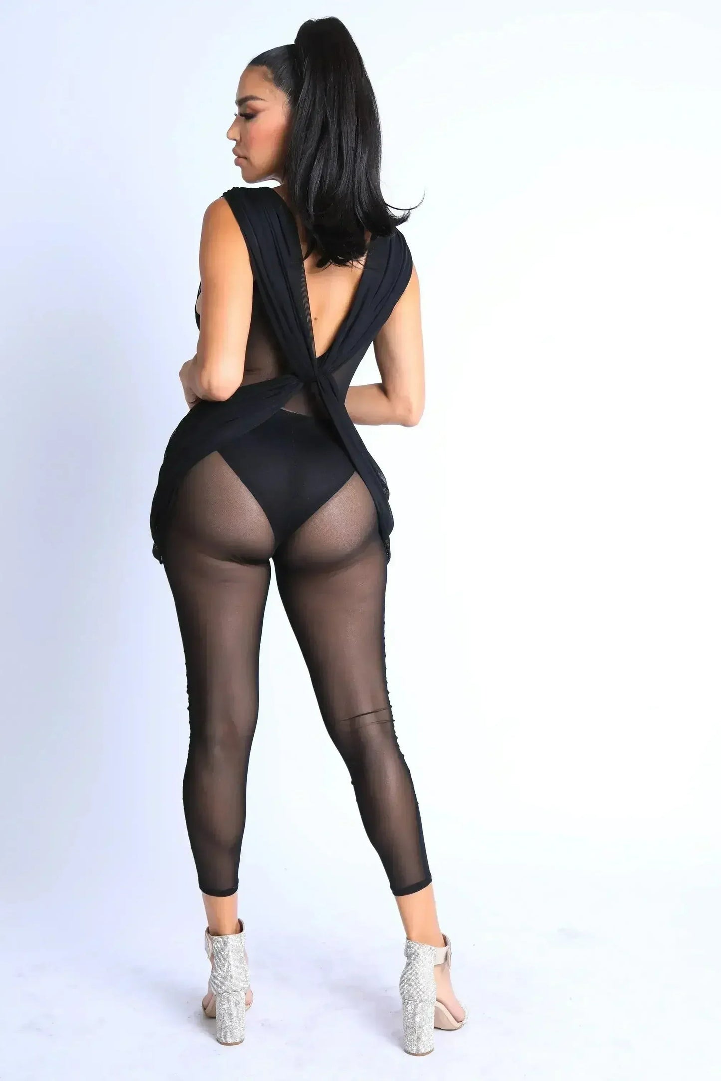 Sexy Draped Mesh Jumpsuit