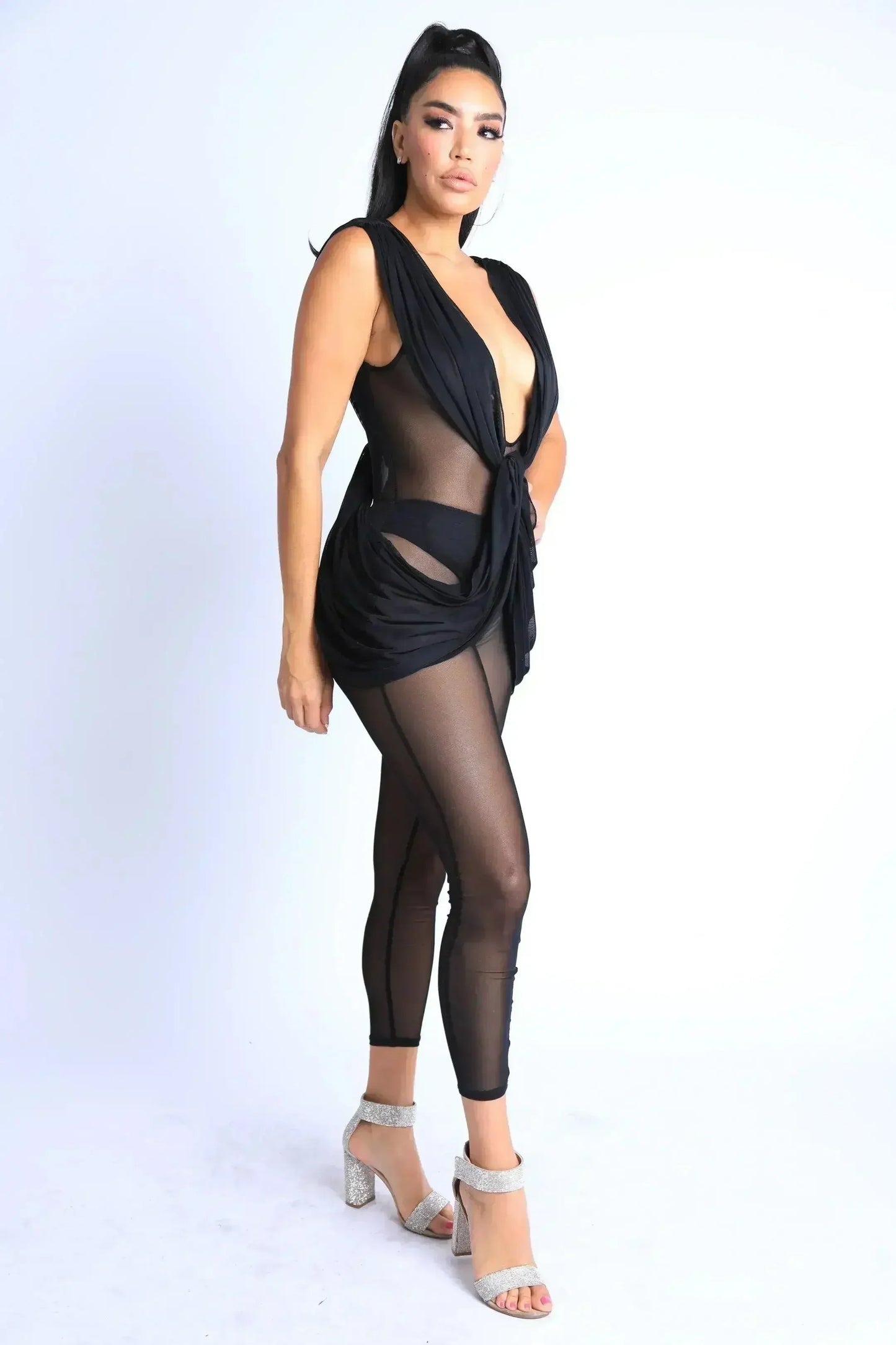 Sexy Draped Mesh Jumpsuit
