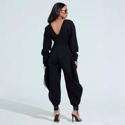 Long-Sleeve Bodycon V-Neck Jumpsuit