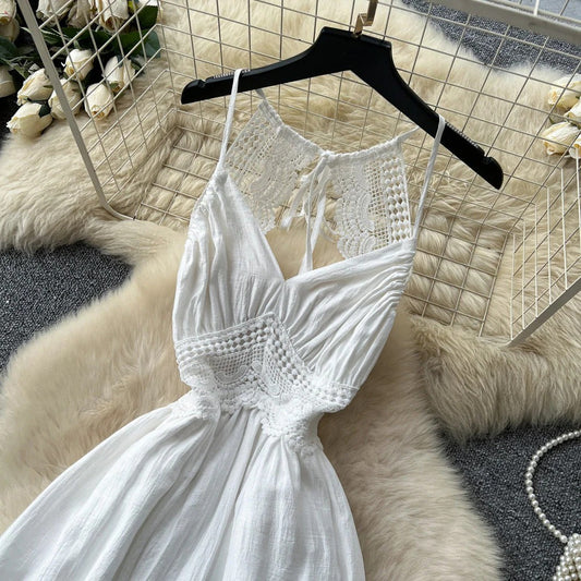 White Lace Halter Beach Dress
