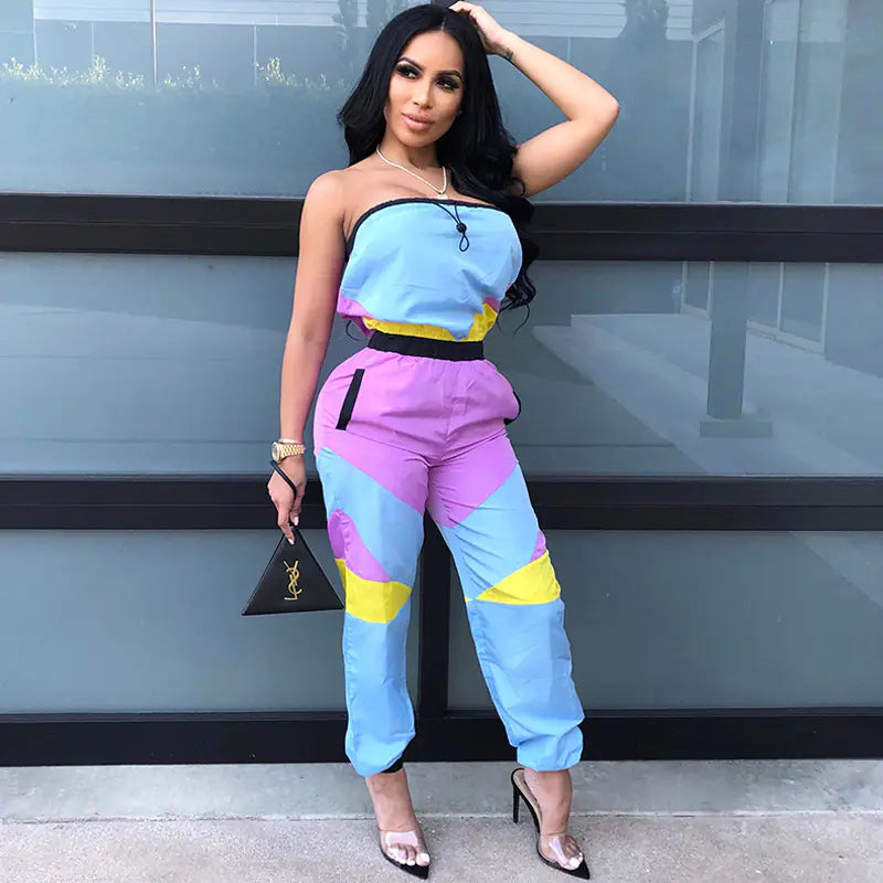 Color Block Strapless Jumpsuit