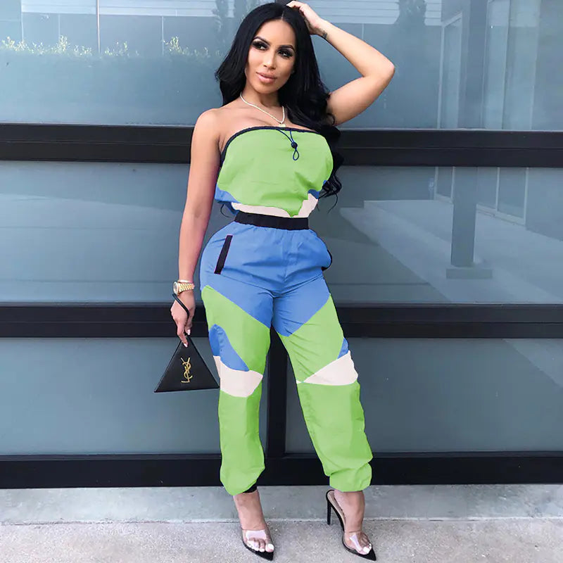 Color Block Strapless Jumpsuit